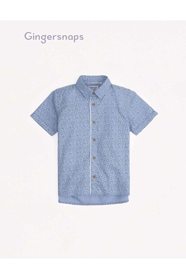 Short Sleeve Button-Front Printed Shirt for Boys