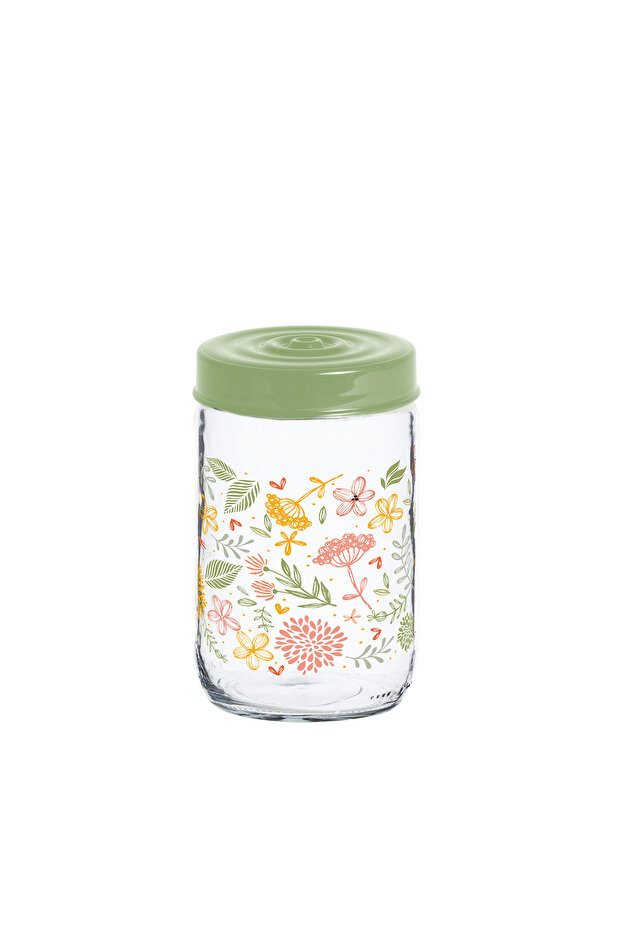 660ml Glass Spice Jar with Decorative PP Green Lid Botanic, Transparent