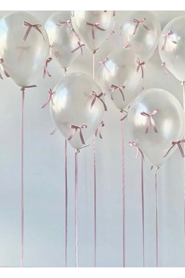 Pink Bow White Metallic Pearl White Balloon Set of 10