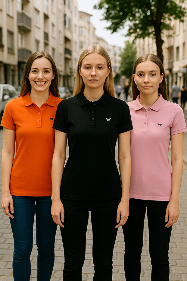 Women's 3 Pack Short Sleeve Summer Polo Neck T-Shirt