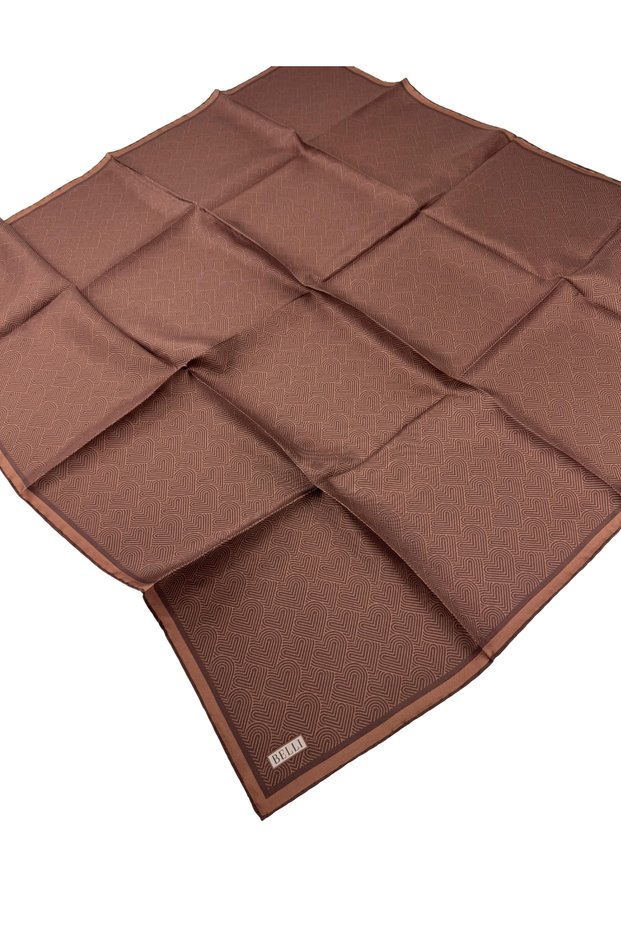 Nostalgia Series Twill Silk Patterned Scarf 4055D- Geometric Pattern Tan-Brown-81