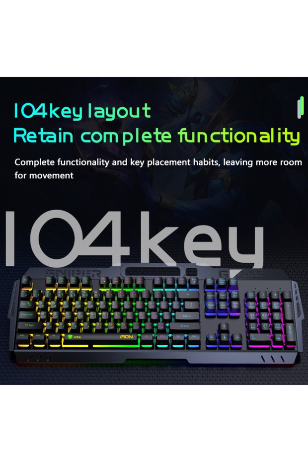 Iron Gaming Wired Mechanical Keyboard with Mouse. 104 Keys Fast Response Keyboard from AL3B - 8