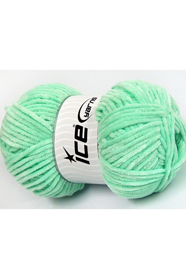 Lot of 4 X 100Gr Skeins Ice Yarns Chenille Baby Light (100% Microfiber) Yarn Light Green