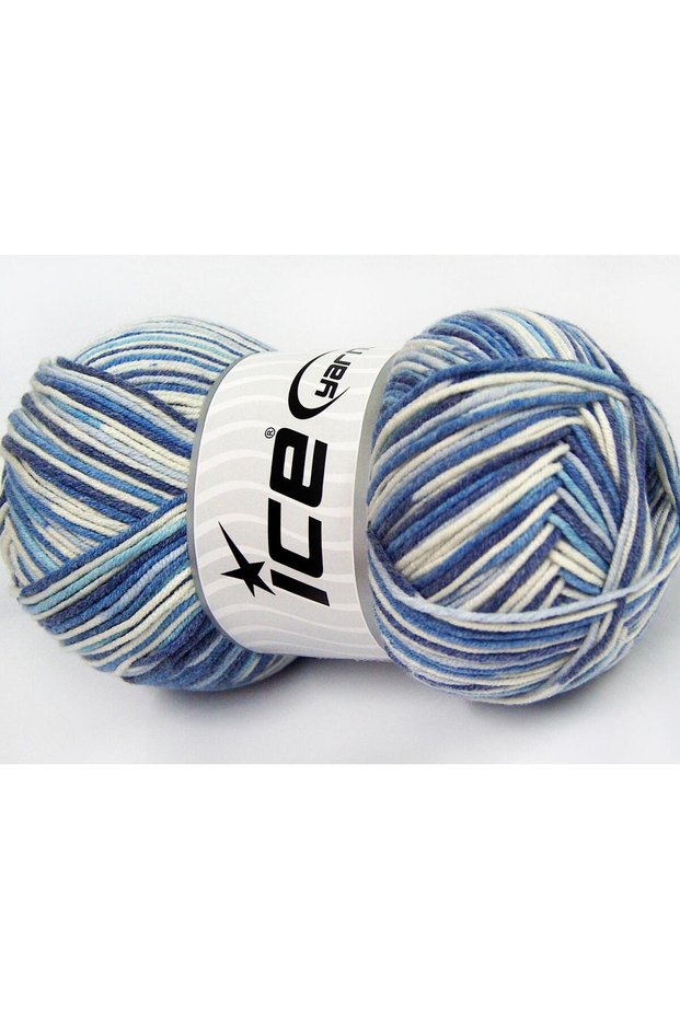 Lot of 4 X 100Gr Skeins Ice Yarns Lorena Color (50% Cotton) Yarn Blue Shades White
