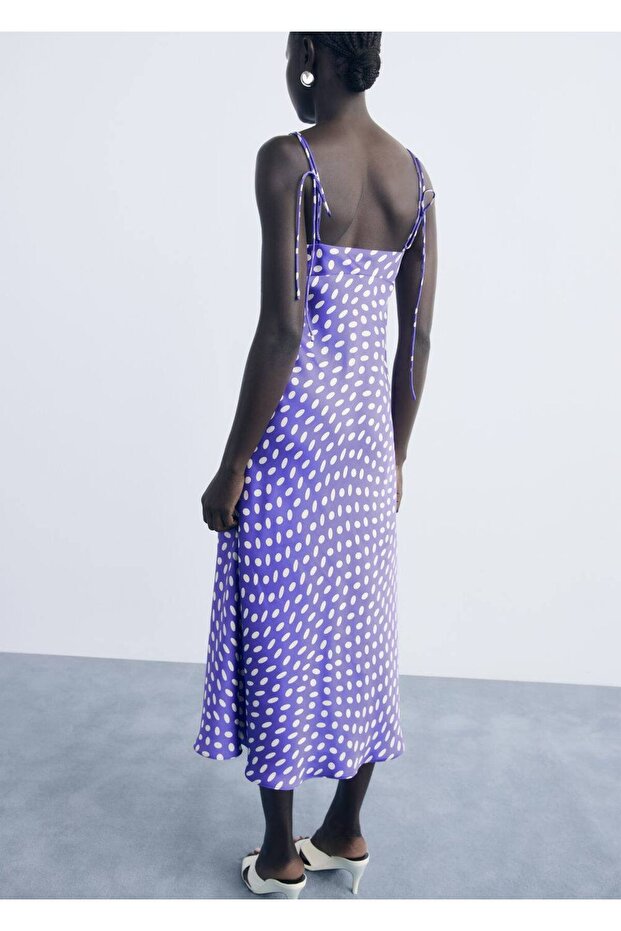 Puantiyeli saten elbise - 4