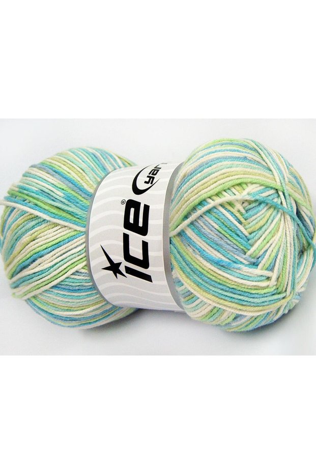 Lot of 4 X 100Gr Skeins Ice Yarns Lorena Color (50% Cotton) Yarn Turquoise Blue Green Cream
