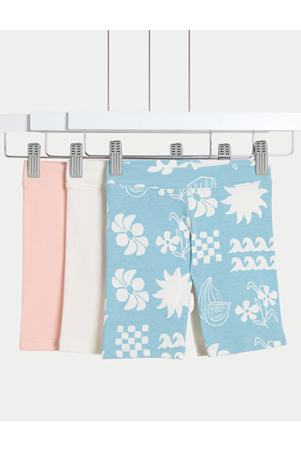 3'lü Pamuk Karışımlı Desenli Bisiklet Şortu (2–8 Yaş) - 1