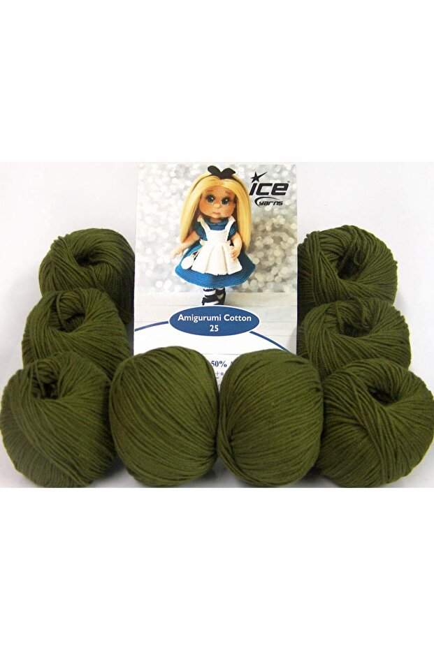 8X25G. Amigurumi Cotton 25 Cotton, Acrylic Dark Khaki Bebe, Summer Yarns, Cotton, Crochet, Plain String