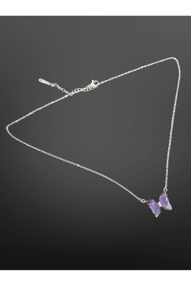 Silver Color Purple Stone Butterfly Figured 316L Steel Necklace 45 cm |   Stylish and Romantic with Exquisite Chain