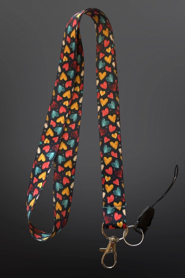 Colorful Heart Patterned Lanyard Neck Lanyard - Keychain & Id Badge Strap
