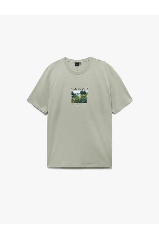Regular Fit Short Sleeve Crew Neck Cotton Licensed Van Gogh Printed T-Shirt