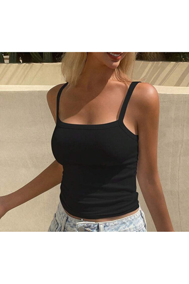 Linich&Co Strappy Gathered Camisole Stretchy Crop Top Blouse