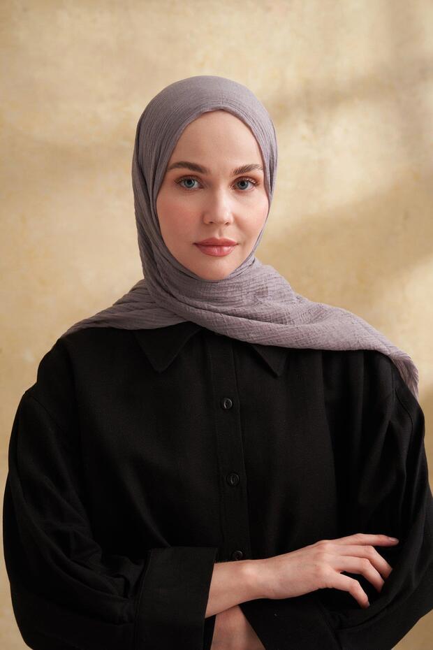 Muslin Leaf Pattern Shal - Dark Gray - 3