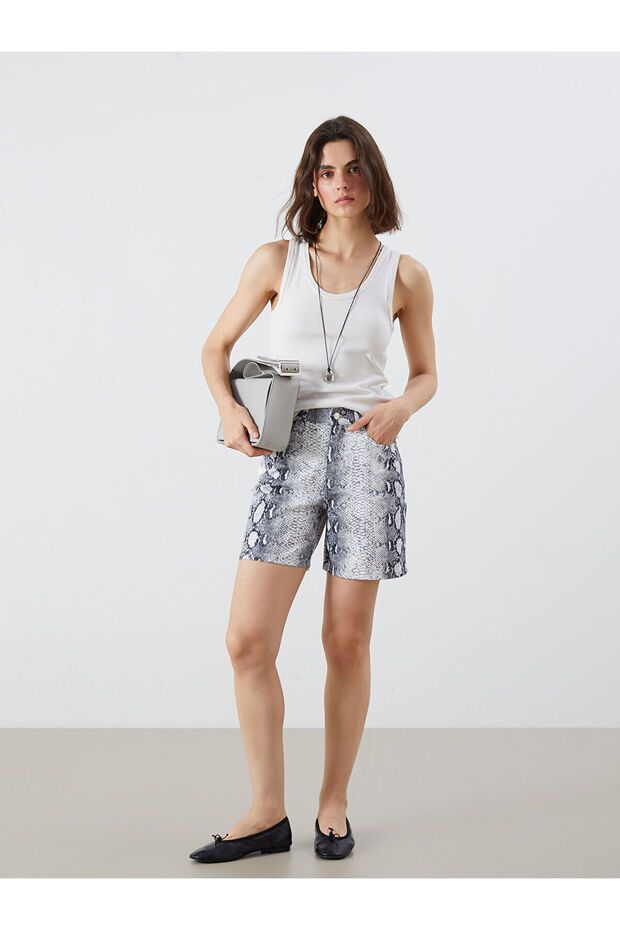 Standard Fit Snakeskin Pattern Women's Jean Shorts