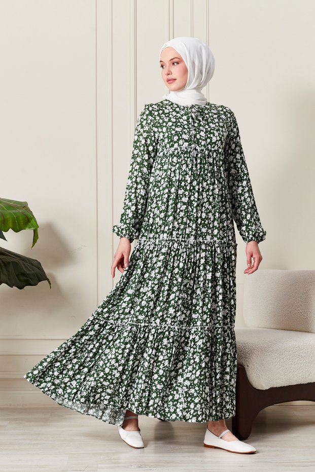 Skirt Layered Flower Patterned Gypsy Viscose Dress Hijab Dress Mother's Dress Prayer Dress