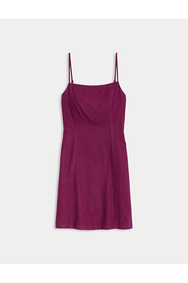 Keten Karışımlı Mini Shift Elbise - 2