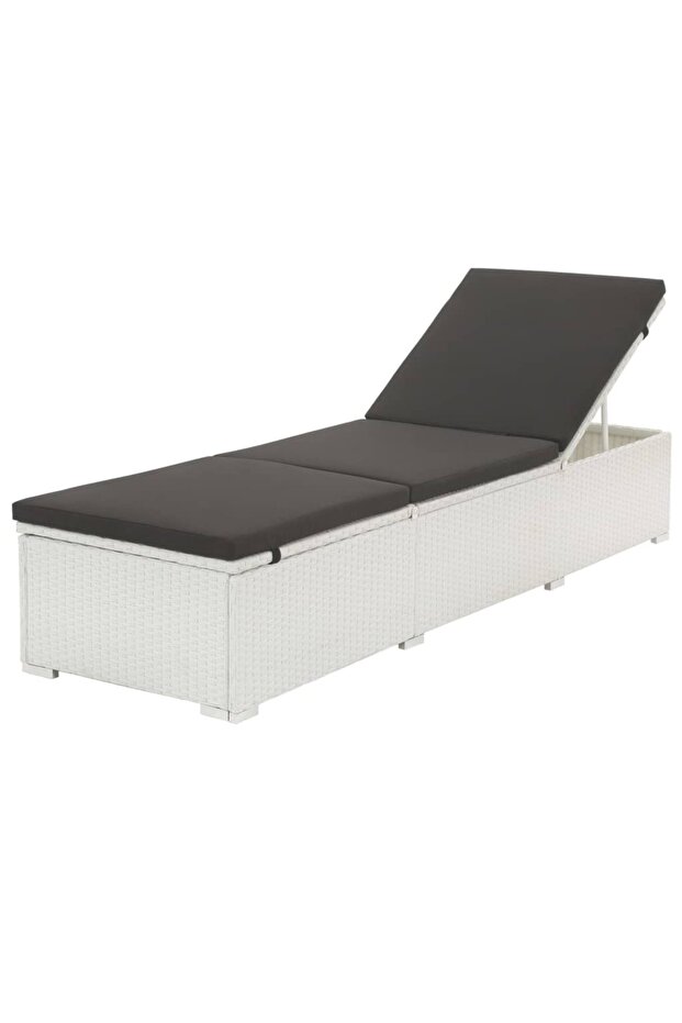 Sun Lounger with Cushion Poly Rattan White