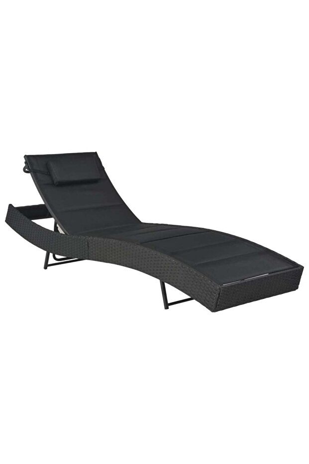 Sun Lounger Poly Rattan and Textilene Black