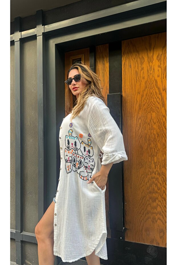 Müslin gömlek elbise - 4