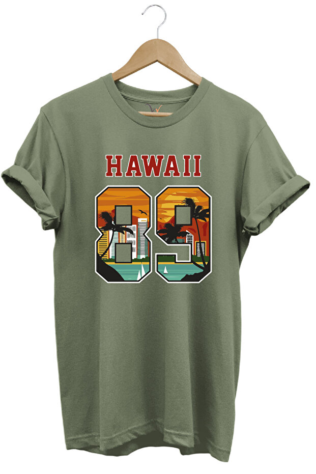 Hawaii 89 Sunset Palm and Sailboat Printed 100% Cotton Unisex Regular Fit T-Shirt