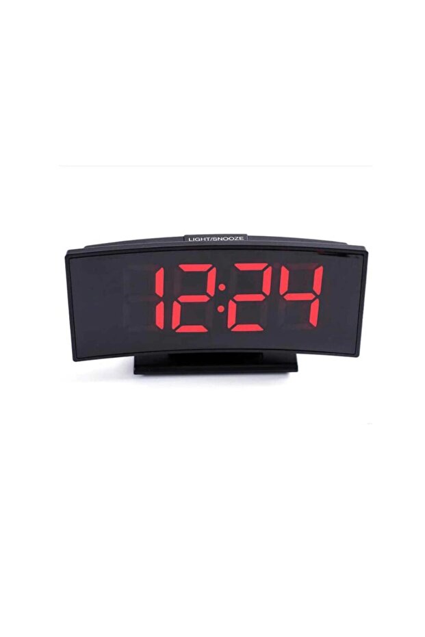 Multifunctional LED Clock with Curved Mirror Design, Digital Alarm, Large LCD Display, Day/Night Mod - 4