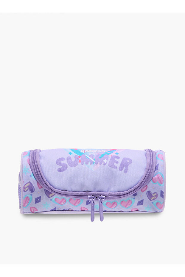 Heart Print Pencil Pouch with Zip Closure - W 9 x H 21 x D 10 cm
