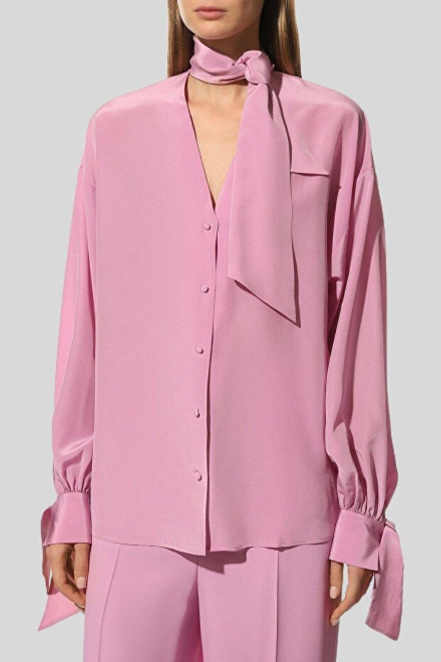 Kadın İpek Gömlek Pembe - 1