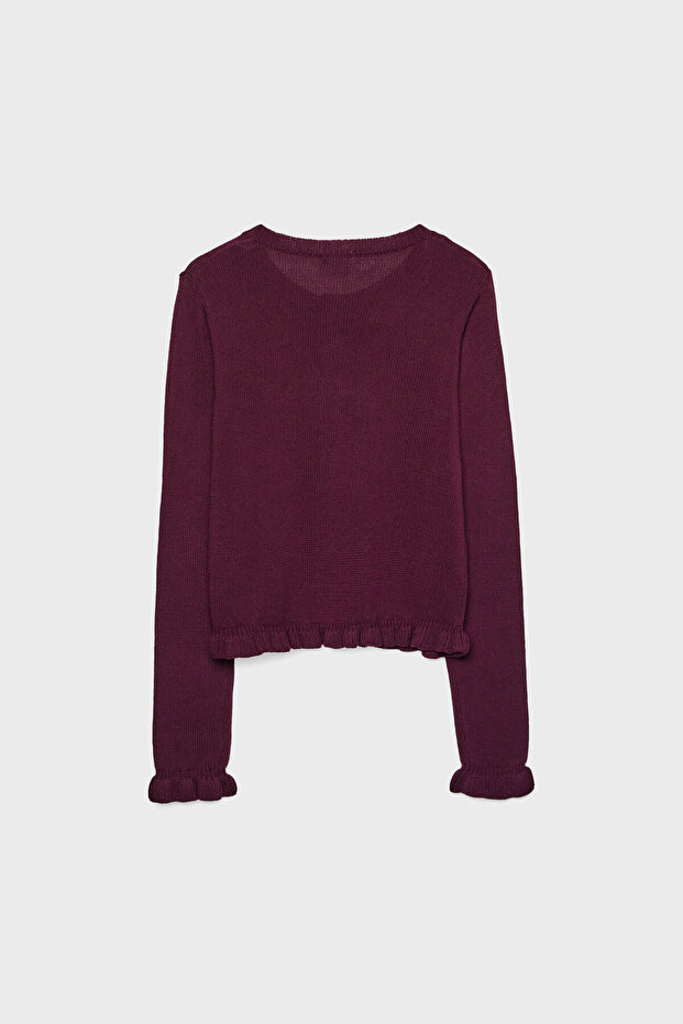 Fırfırlı Düğmeli Örgü Ceket - 7