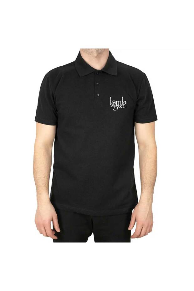 Polo Neck Lamb of God Logo Black T-Shirt