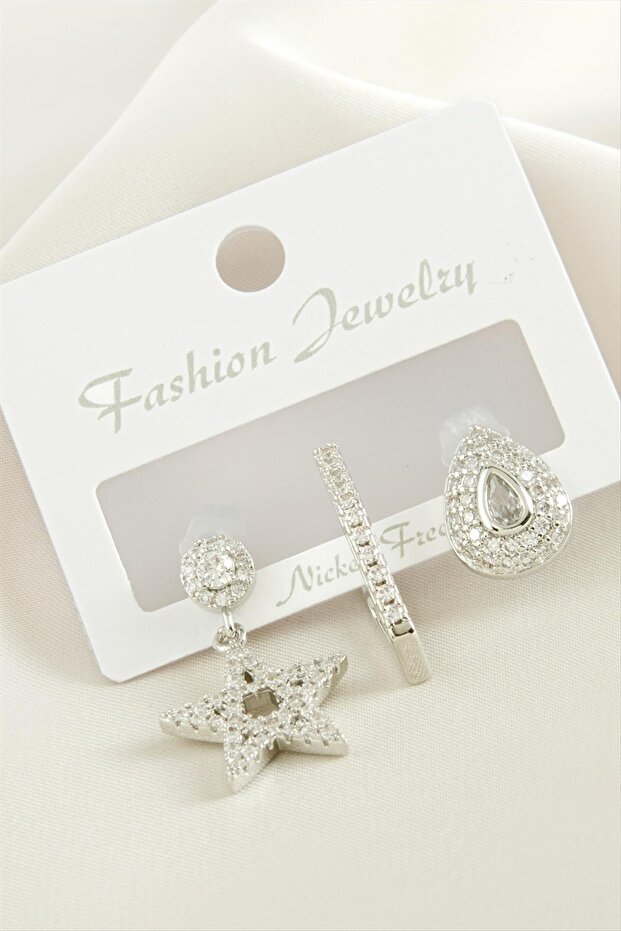 3 Pieces Star Zircon Stone Earrings