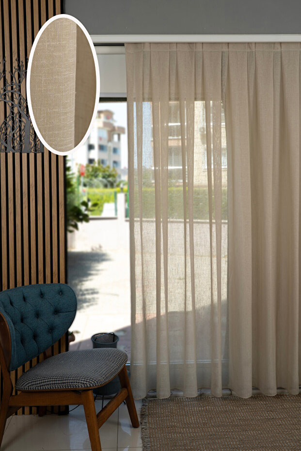 Linen High Quality Grammage Camel Living Room Kitchen Bedroom Tulle Curtain 1/2.5 Regular Pleated Sag