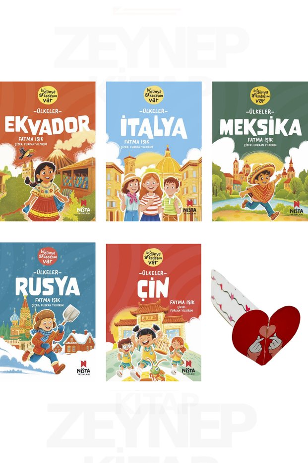 Bi Dünya Arkadaşım Var Ülkeler Serisi 5 Kitap Set (Özel Tasarım Katlanabilir Kalp Ayraç Hediye)