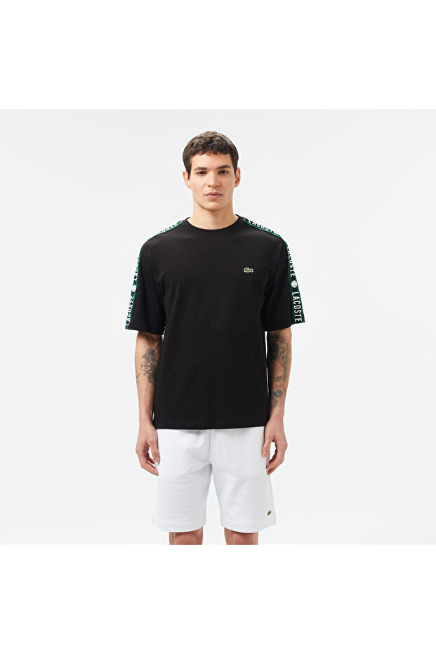 Erkek Relaxed Fit Bisiklet Yaka Baskılı Siyah T-Shirt - 1