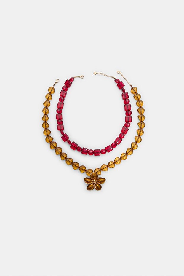 2'li Boncuk ve Çiçek Kolye Seti - 5