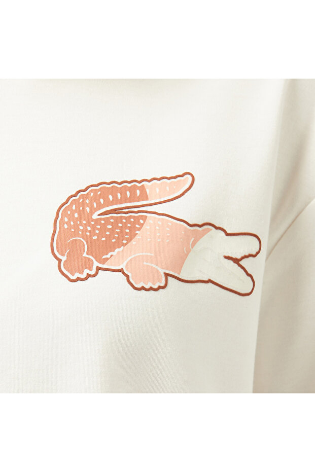 Bisiklet Yaka Baskılı Kadın Beyaz T-Shirt - 5
