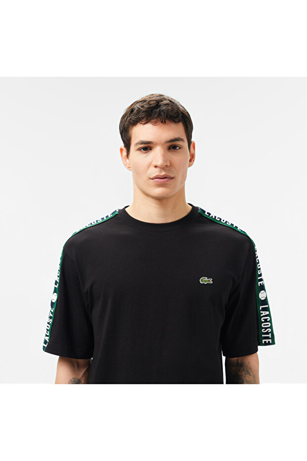 Erkek Relaxed Fit Bisiklet Yaka Baskılı Siyah T-Shirt - 4