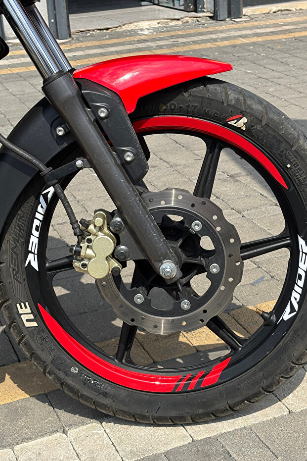 For Tvs Raider Dual Color Red-White Wheel Rim Strip Sticker Set (16 Pieces)