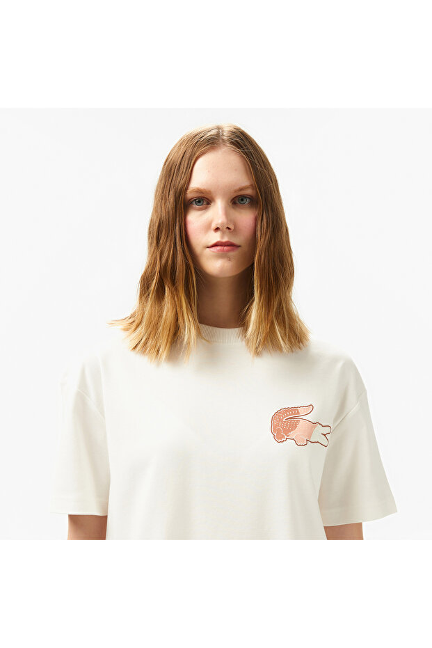 Bisiklet Yaka Baskılı Kadın Beyaz T-Shirt - 2