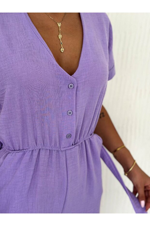 Kadın Keten Kumaş Basic Tulum - 3