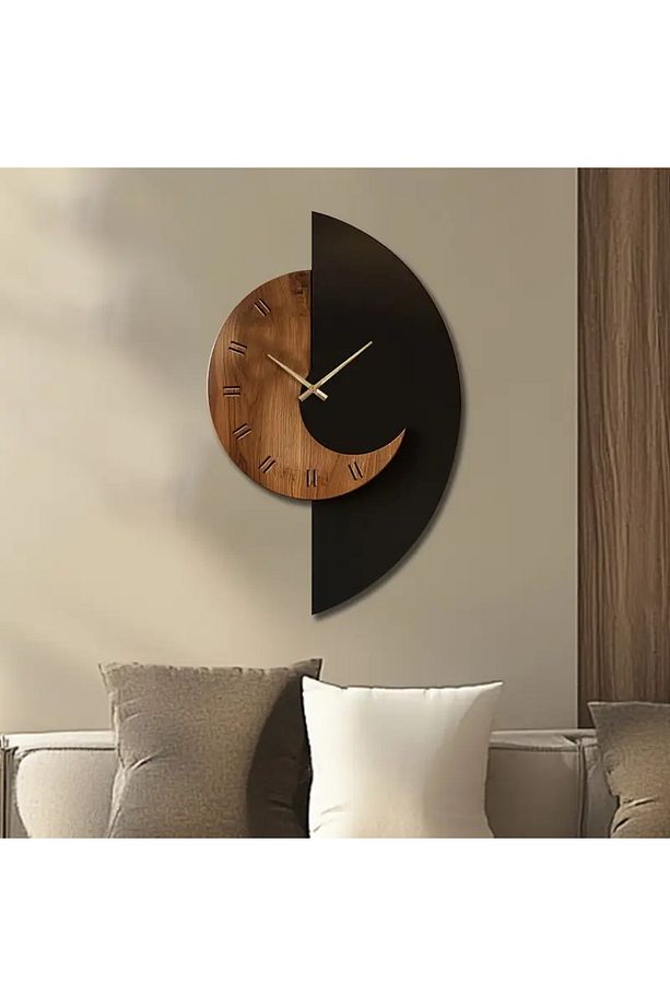 ÖZEL AHŞAP KUTUSUNDA MODERN IŞIKLI DUVAR SAATİ SİYAH CEVİZ 40x60 CM ÖLÇÜSÜNDE - 3