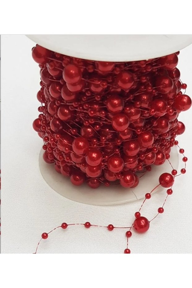 10 Yards Red Fish Tape Ribbon Pearl Bundle Wedding Dress Outfit Party Ornament