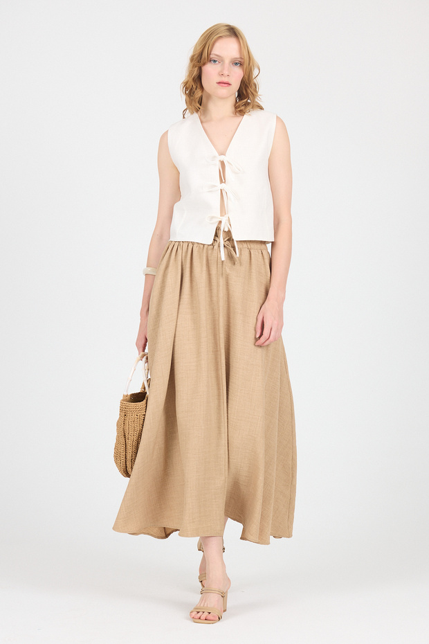 Mink Cotton Bell Cut Lace up Long Skirt 8024