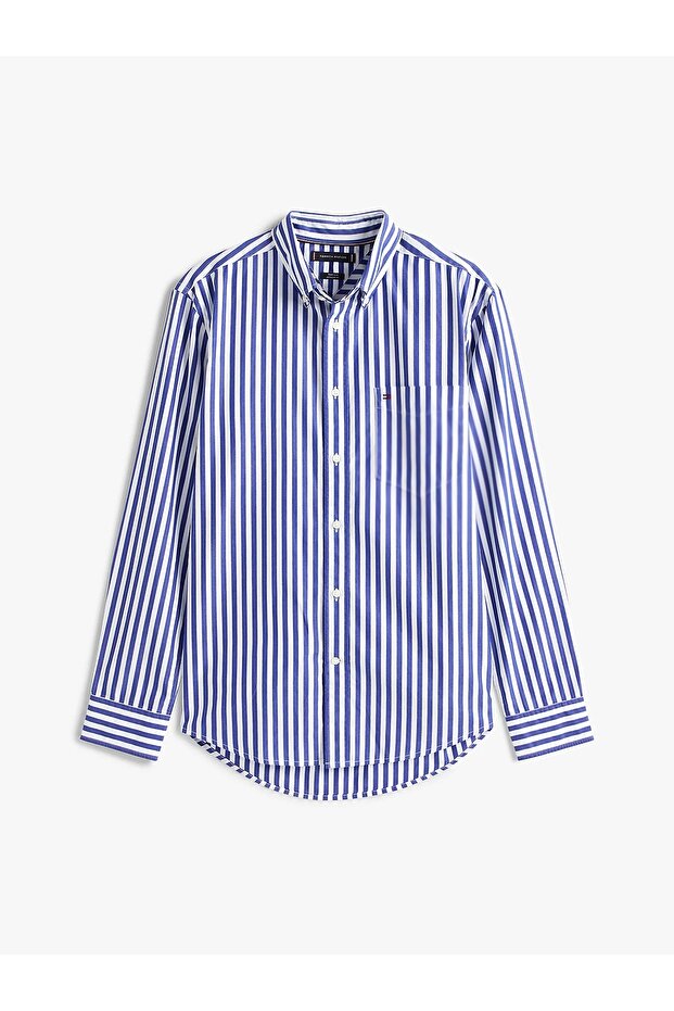 Erkek Flex Poplin Bold Mavi Gömlek MW0MW394510A4 - 5