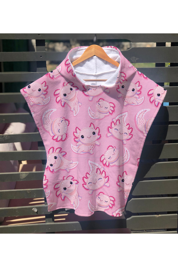 Axolotl Patterned Children's Poncho Beach Towel & Bathrobe 60X60 cm
