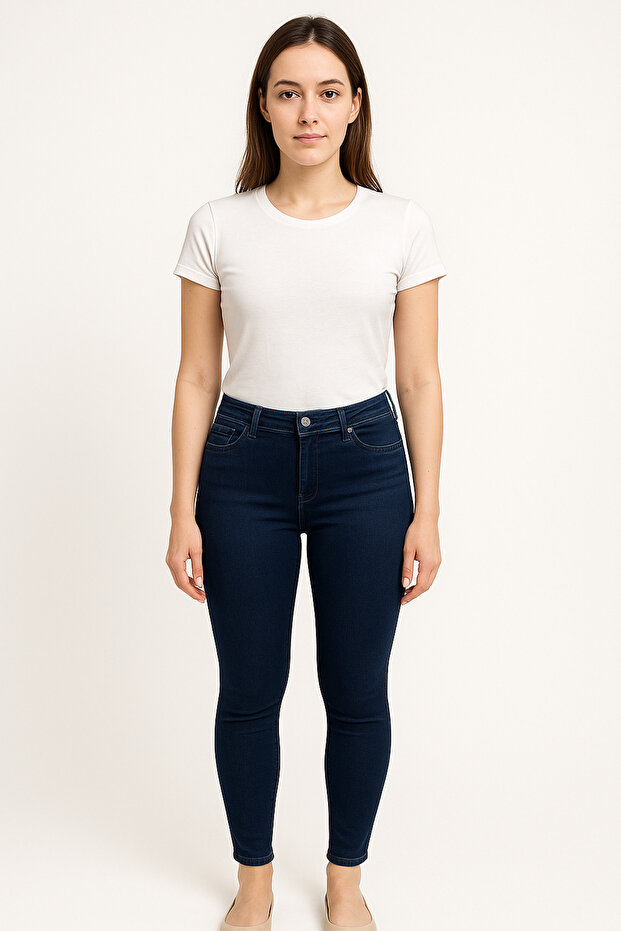 Esra Navy Blue High Waist Lycra Comfortable Skinny Jeans