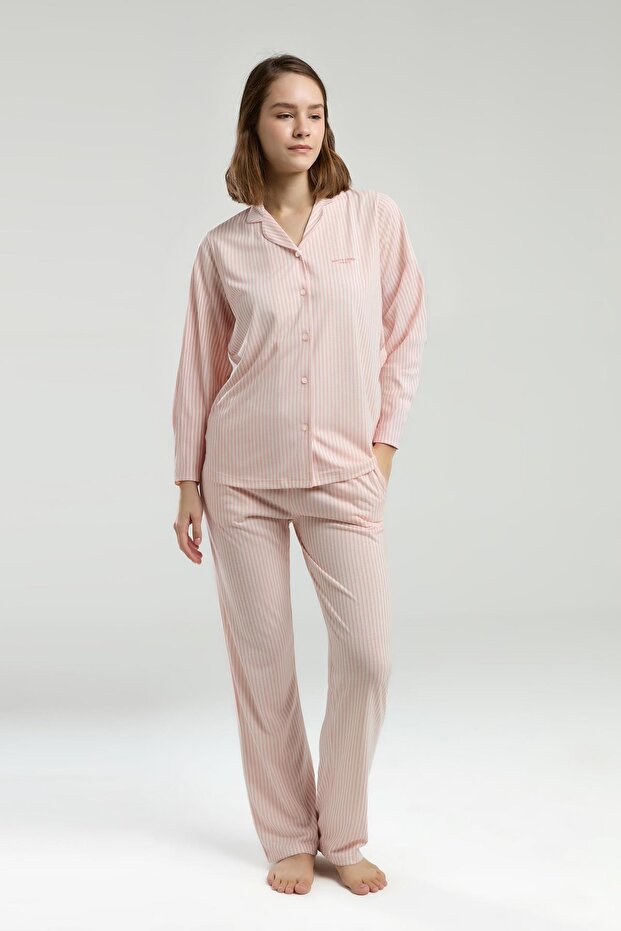 Paris Women's Modal Cotton Striped Front Buttoned Long Sleeve 4 Transitional Boxed Pajama Set