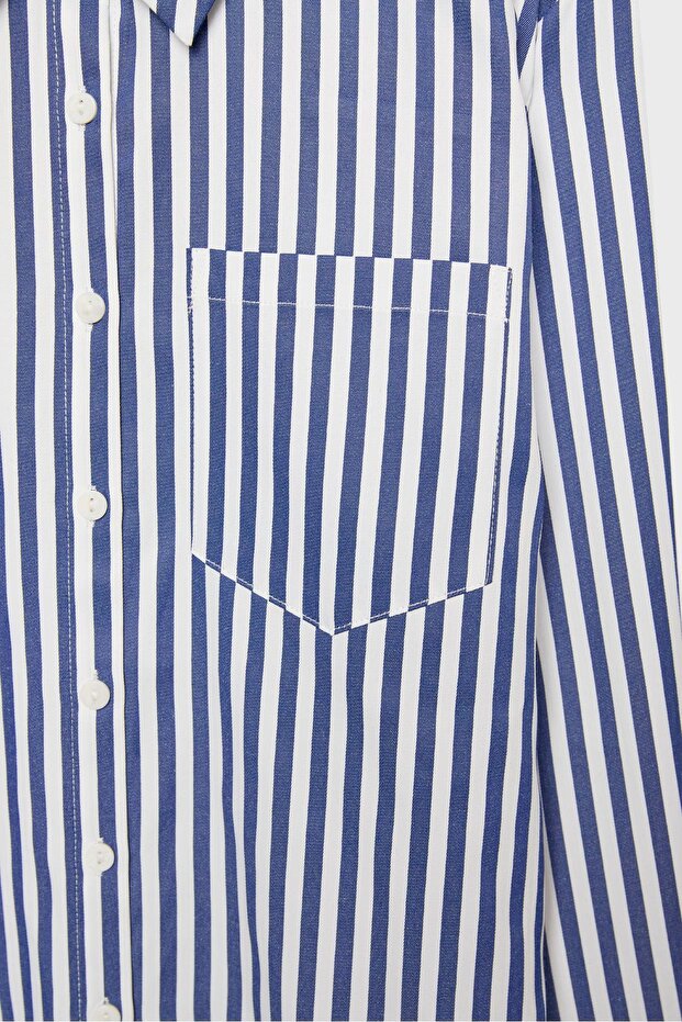 قميص بوبلين مخطط أساسي مع جيب - 7