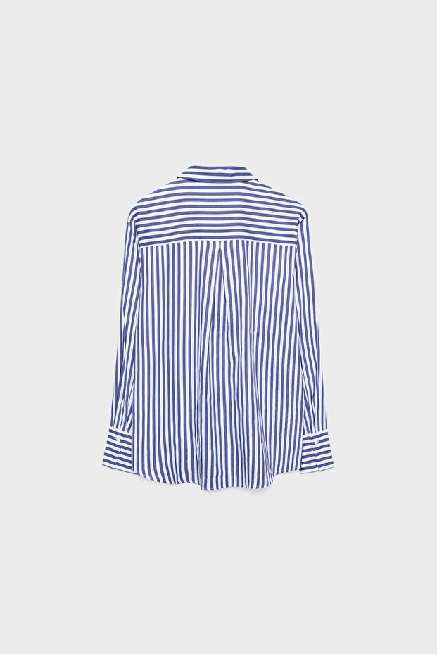 قميص بوبلين مخطط أساسي مع جيب - 6