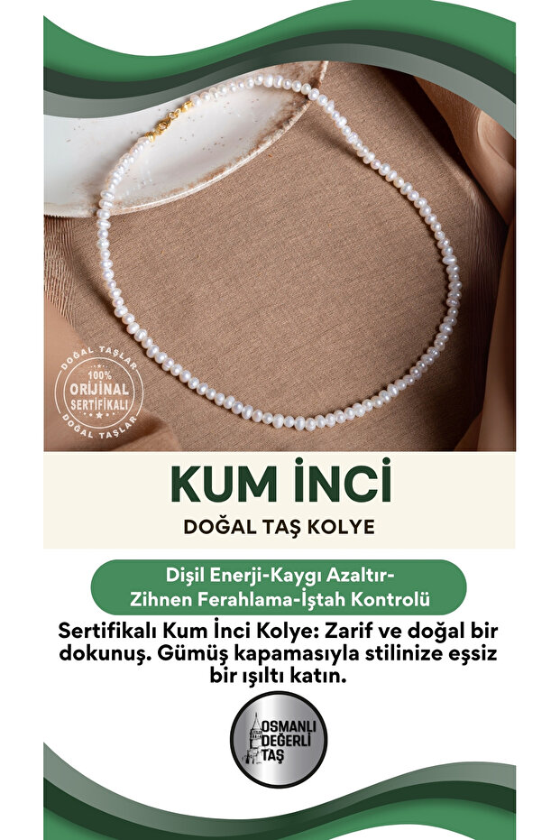 Certified Sand Pearl Natural Stone Silver Closure Necklace
