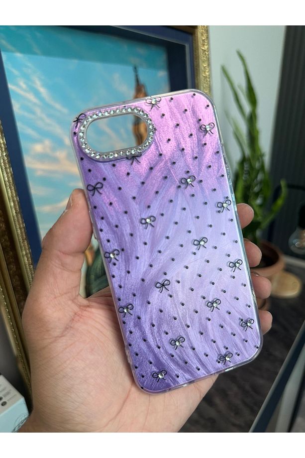 iPhone 16E Kılıf Kamera Çercevesi Taşlı Arkası Hologram'lı 3D Desenli Renk Yansımalı Figürlü Kapak - 4